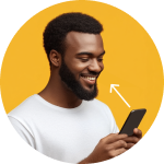 An image of a man holding a phone with an arrow pointing from the phone to his face