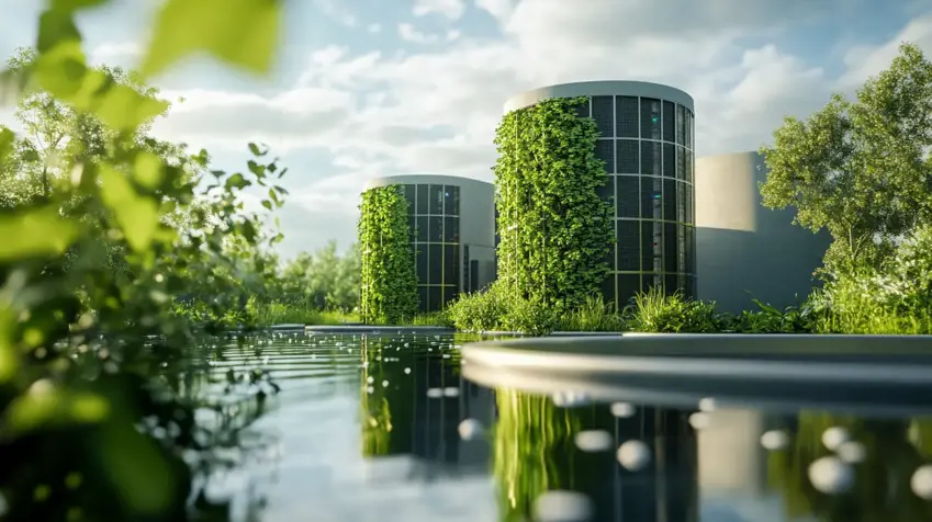 modern data centre surrounded by vibrant_greenery